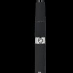 A sleek black vape pen with a silver band.