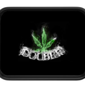 A design with a green marijuana leaf and the word 'DOOBIES' in smoke-like text.