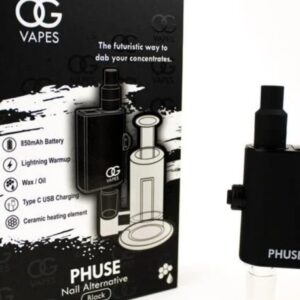 Black PHUSE vape device with packaging highlighting features.