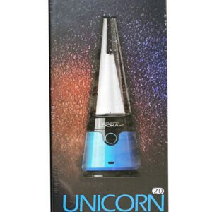 A boxed unicorn-themed vaping device with gradient colors.