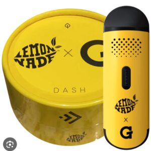 Yellow Lemonade-flavored vaping device with matching packaging.