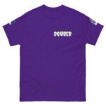 Purple T-shirt with 'DOOVER' text on the front.